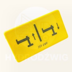 Tabliczka piktogram HIAB oznaczenie dźwigni - podnoszenie / opuszczanie podpory